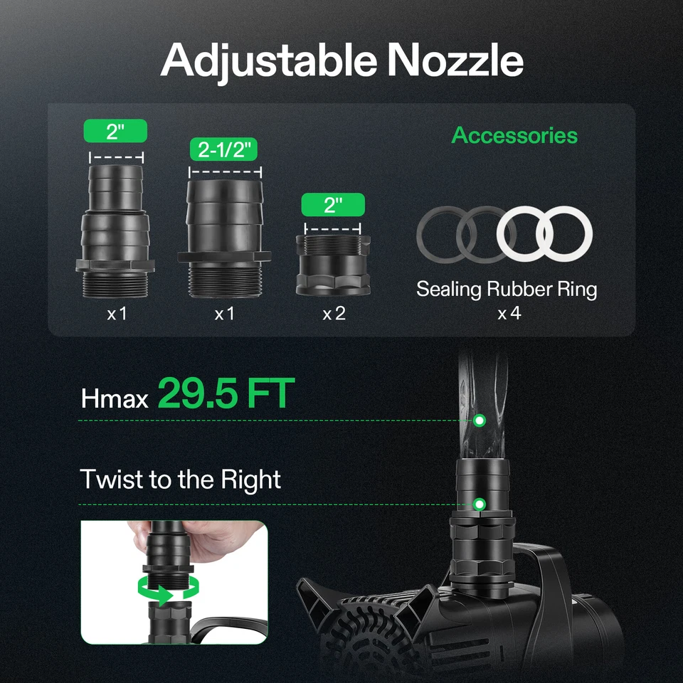 Bomba de agua sumergible 500w 120v 516LPM 9MTS para fuentes de agua cascadas - Imagen 7