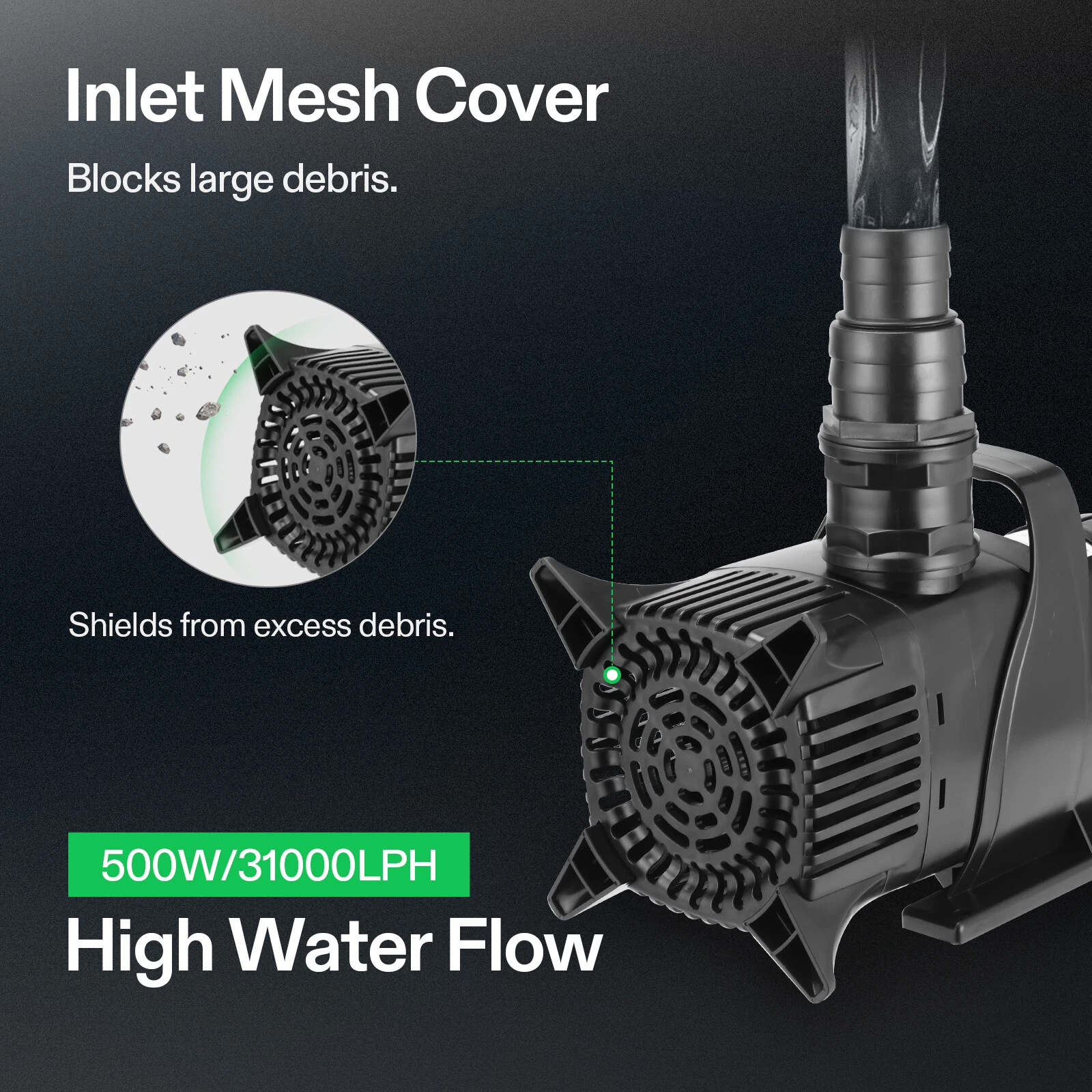 Bomba de agua sumergible 500w 120v 516LPM 9MTS para fuentes de agua cascadas - Imagen 6