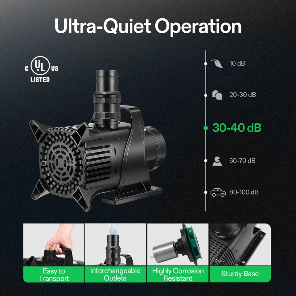 Bomba de agua sumergible 500w 120v 516LPM 9MTS para fuentes de agua cascadas - Imagen 5